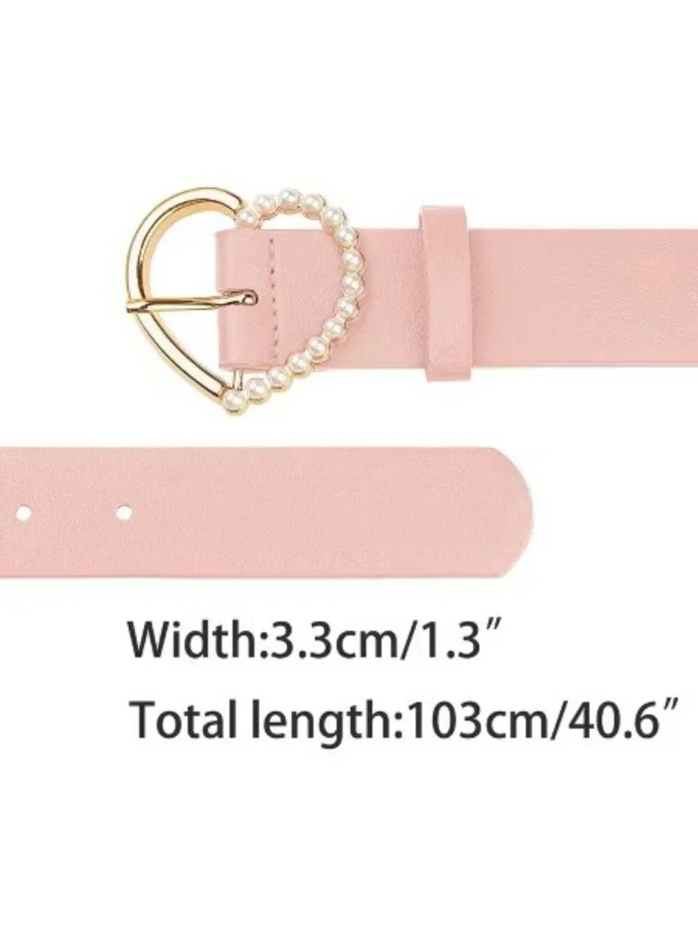 Pink Women’s Pearl Heart Buckle Waist Belt Fashion Dress Accessory Elegant Chic